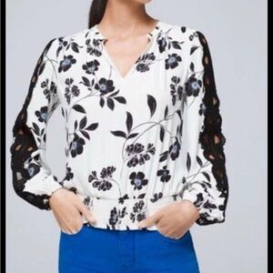 White House Black Market Floral Embroidered Lace Sleeve Top